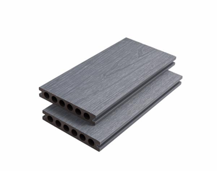 Outdoor WPC Composite 3D Deep Embossing Co-extrusion Round Hollow Sliver Grey Decking Flooring